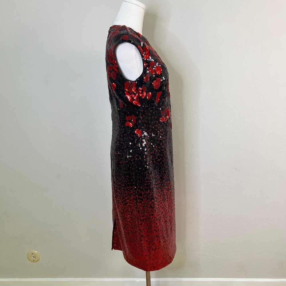 Eliza J Sheath Dress Rose Allover Sequin Ombre Size 6 Black Red Floral New - Picture 7 of 10